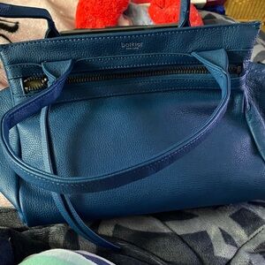 Botkier Royal Blue Pebbled Leather Shoulder Bag with Zip Pockets on sides NEW